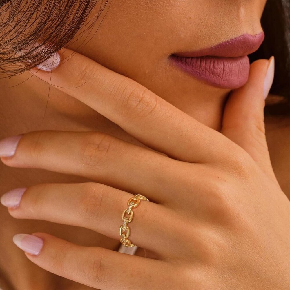 Women Rings Set Gold Plated Dainty Stacking Cubic Zirconia Comfort Fit Size 6-10 - Picture 3 of 7